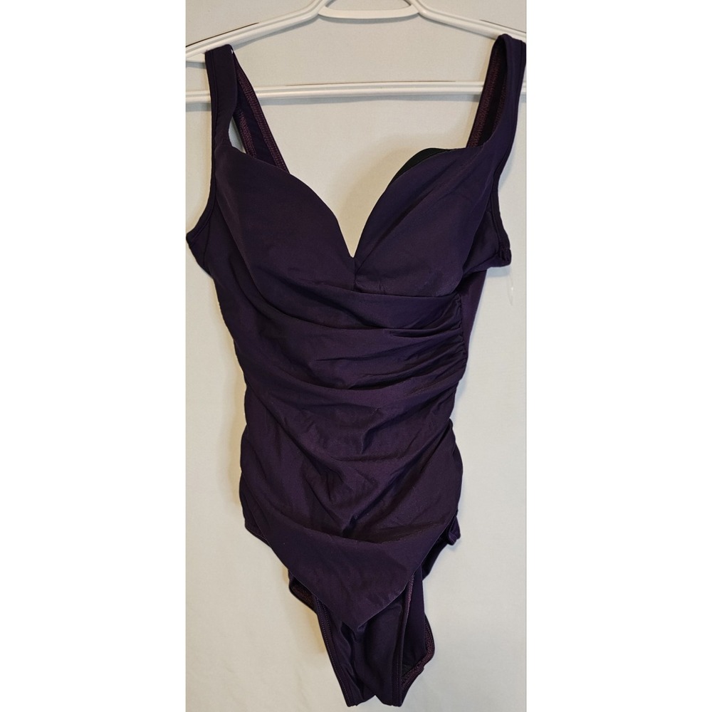 Miraclesuit Stunning Plum Wraptress One Piece Swimsuit Size 8 Tummy Slimming